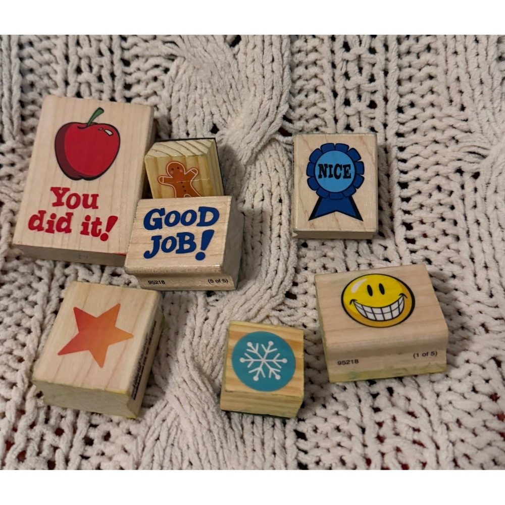 Inkadinkado Teacher Reward Rubber Stamp Set 7pc Wood Mounted Kathy Davis 95218